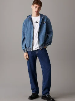 Calvin Klein Reißverschlussjacke aus Denim mit Kapuze^Herren Jeansjacken|JackenFrisch Eingetroffen
