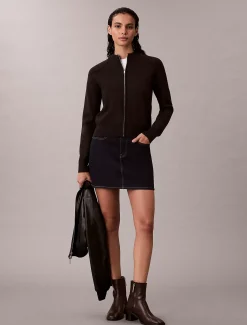 Calvin Klein Reißverschlussjacke aus technischem Strick^Damen Strickdesigns