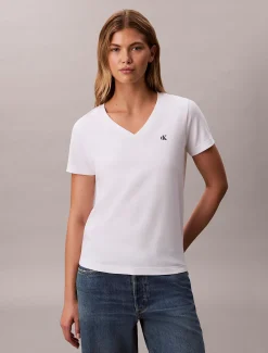 Calvin Klein Relaxed Monogram-T-Shirt mit V-Ausschnitt^Damen T-shirts & Tops