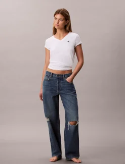 Calvin Klein Relaxed Monogram-T-Shirt mit V-Ausschnitt^Damen T-shirts & Tops