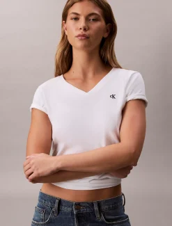 Calvin Klein Relaxed Monogram-T-Shirt mit V-Ausschnitt^Damen T-shirts & Tops