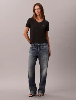 Calvin Klein Relaxed Monogram-T-Shirt mit V-Ausschnitt^Damen T-shirts & Tops