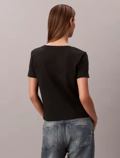 Calvin Klein Relaxed Monogram-T-Shirt mit V-Ausschnitt^Damen T-shirts & Tops