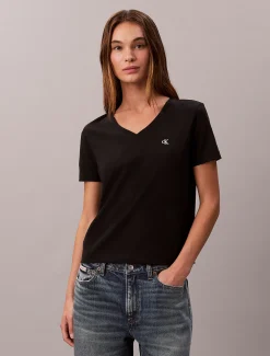 Calvin Klein Relaxed Monogram-T-Shirt mit V-Ausschnitt^Damen T-shirts & Tops