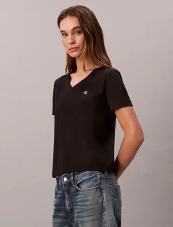 Calvin Klein Relaxed Monogram-T-Shirt mit V-Ausschnitt^Damen T-shirts & Tops