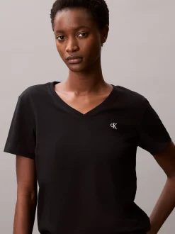 Calvin Klein Relaxed Monogram-T-Shirt mit V-Ausschnitt^Damen T-shirts & Tops