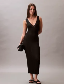 Calvin Klein Rippstrick-Kleid ohne Ärmel^Damen Kleider & Röcke