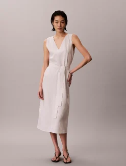 Calvin Klein Ärmelloses Midikleid aus einer Leinenmischung^Damen Kleider & Röcke