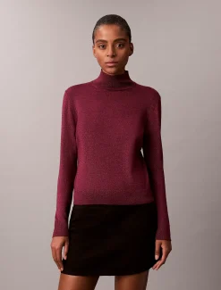 Calvin Klein Rollkragenpullover aus Merinowolle und Lurex^Damen Strickdesigns