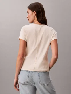 Calvin Klein Schmal geschnittenes, geripptes T-Shirt mit Knopfleiste^Damen T-shirts & Tops