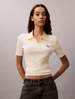 Calvin Klein Schmal geschnittenes Poloshirt mit Rippstrickstreifen^Damen T-shirts & Tops