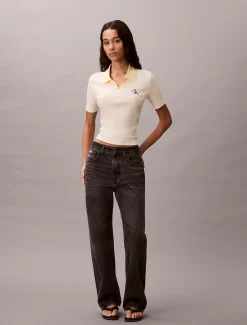 Calvin Klein Schmal geschnittenes Poloshirt mit Rippstrickstreifen^Damen T-shirts & Tops