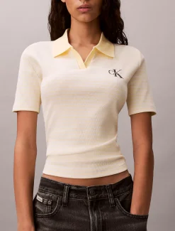 Calvin Klein Schmal geschnittenes Poloshirt mit Rippstrickstreifen^Damen T-shirts & Tops