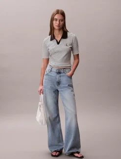 Calvin Klein Schmal geschnittenes Poloshirt mit Rippstrickstreifen^Damen T-shirts & Tops