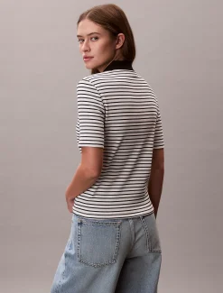 Calvin Klein Schmal geschnittenes Poloshirt mit Rippstrickstreifen^Damen T-shirts & Tops