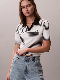 Calvin Klein Schmal geschnittenes Poloshirt mit Rippstrickstreifen^Damen T-shirts & Tops