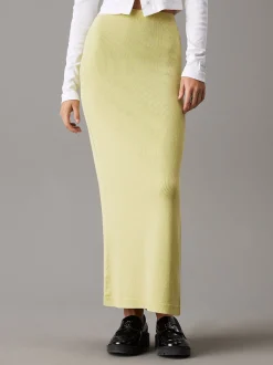 Calvin Klein Schmaler Midi-Rock aus gerippter Baumwolle^Damen Kleider & Röcke