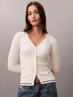 Calvin Klein Schmaler Strick-Cardigan mit Zopfstrickmuster^Damen Strickdesigns