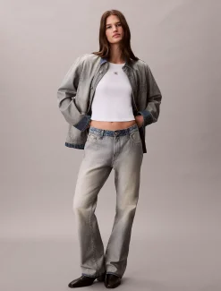 Calvin Klein Schmales Badge-T-Shirt aus gerippter Baumwolle^Damen T-shirts & Tops