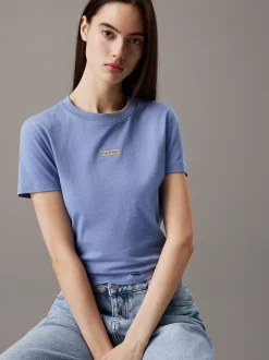 Calvin Klein Schmales cropped T-Shirt mit Badge^Damen T-shirts & Tops