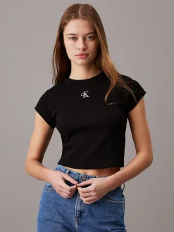 Calvin Klein Schmales geripptes Cropped T-Shirt^Damen T-shirts & Tops
