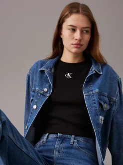 Calvin Klein Schmales geripptes Cropped T-Shirt^Damen T-shirts & Tops