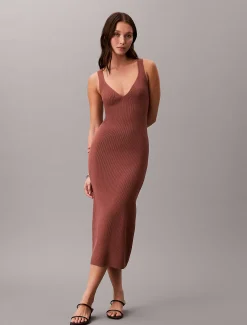 Calvin Klein Schmales, geripptes Stretch-Trägerkleid^Damen Kleider & Röcke