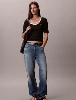 Calvin Klein Schmales geripptes T-Shirt mit offenem Rücken^Damen T-shirts & Tops