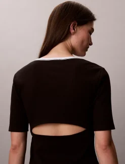 Calvin Klein Schmales geripptes T-Shirt mit offenem Rücken^Damen T-shirts & Tops