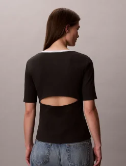 Calvin Klein Schmales geripptes T-Shirt mit offenem Rücken^Damen T-shirts & Tops