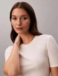 Calvin Klein Schmales geripptes T-Shirt aus Modal^Damen T-shirts & Tops