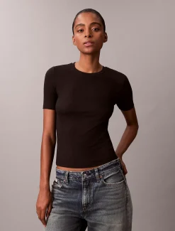 Calvin Klein Schmales geripptes T-Shirt aus Modal^Damen T-shirts & Tops