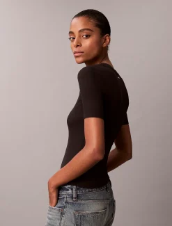 Calvin Klein Schmales geripptes T-Shirt aus Modal^Damen T-shirts & Tops