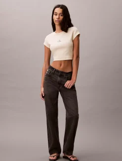 Calvin Klein Schmales, gestreiftes Rippen-T-Shirt^Damen T-shirts & Tops