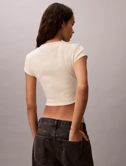 Calvin Klein Schmales, gestreiftes Rippen-T-Shirt^Damen T-shirts & Tops