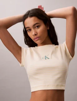 Calvin Klein Schmales, gestreiftes Rippen-T-Shirt^Damen T-shirts & Tops