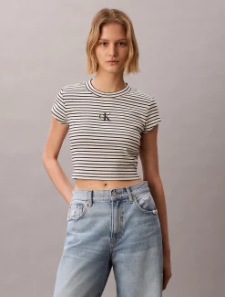 Calvin Klein Schmales, gestreiftes Rippen-T-Shirt^Damen T-shirts & Tops