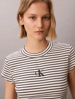 Calvin Klein Schmales, gestreiftes Rippen-T-Shirt^Damen T-shirts & Tops