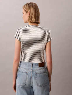 Calvin Klein Schmales, gestreiftes Rippen-T-Shirt^Damen T-shirts & Tops