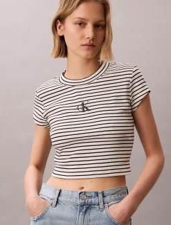 Calvin Klein Schmales, gestreiftes Rippen-T-Shirt^Damen T-shirts & Tops