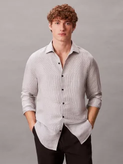 Calvin Klein Schmales Hemd mit Streifen aus Leinen-Mix^Herren Anzüge|Hemden & Poloshirts