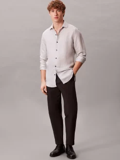 Calvin Klein Schmales Hemd mit Streifen aus Leinen-Mix^Herren Anzüge|Hemden & Poloshirts