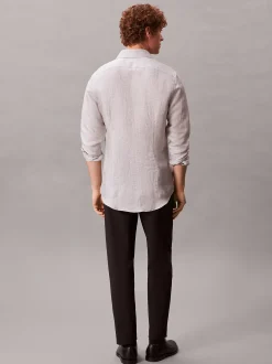 Calvin Klein Schmales Hemd mit Streifen aus Leinen-Mix^Herren Anzüge|Hemden & Poloshirts