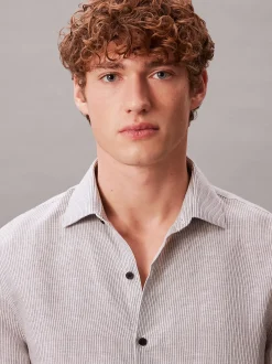 Calvin Klein Schmales Hemd mit Streifen aus Leinen-Mix^Herren Anzüge|Hemden & Poloshirts
