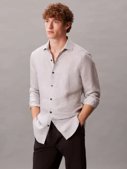 Calvin Klein Schmales Hemd mit Streifen aus Leinen-Mix^Herren Anzüge|Hemden & Poloshirts