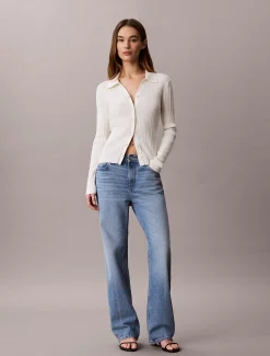 Calvin Klein Schmales Henley-Top aus gerippter Baumwolle^Damen T-shirts & Tops