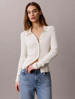 Calvin Klein Schmales Henley-Top aus gerippter Baumwolle^Damen T-shirts & Tops