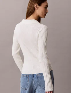 Calvin Klein Schmales Henley-Top aus gerippter Baumwolle^Damen T-shirts & Tops