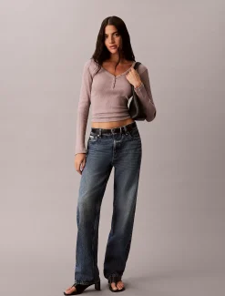 Calvin Klein Schmales Henley-Top aus gerippter Baumwolle^Damen T-shirts & Tops