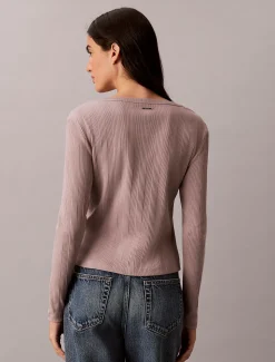 Calvin Klein Schmales Henley-Top aus gerippter Baumwolle^Damen T-shirts & Tops